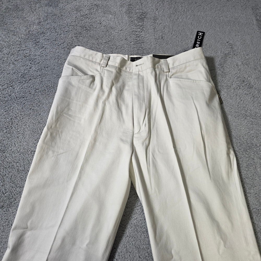 Andrew Fezza Mens 36x32 Dress Pants Cream Stretch Cotton Flat Front Trousers - Picture 6 of 9